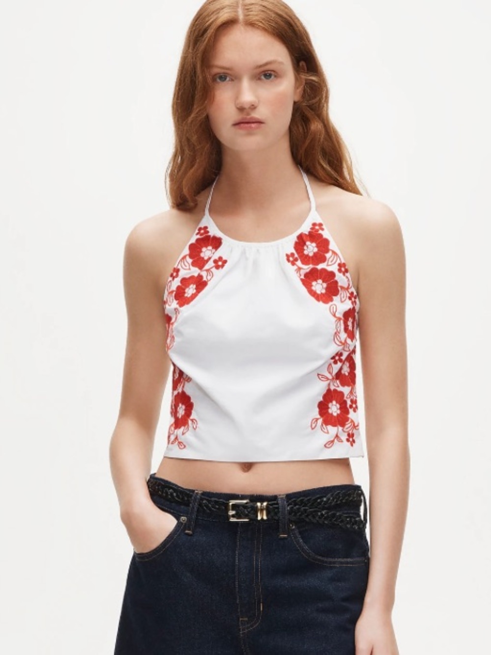 J crew Halter tank top with floral embroidery
